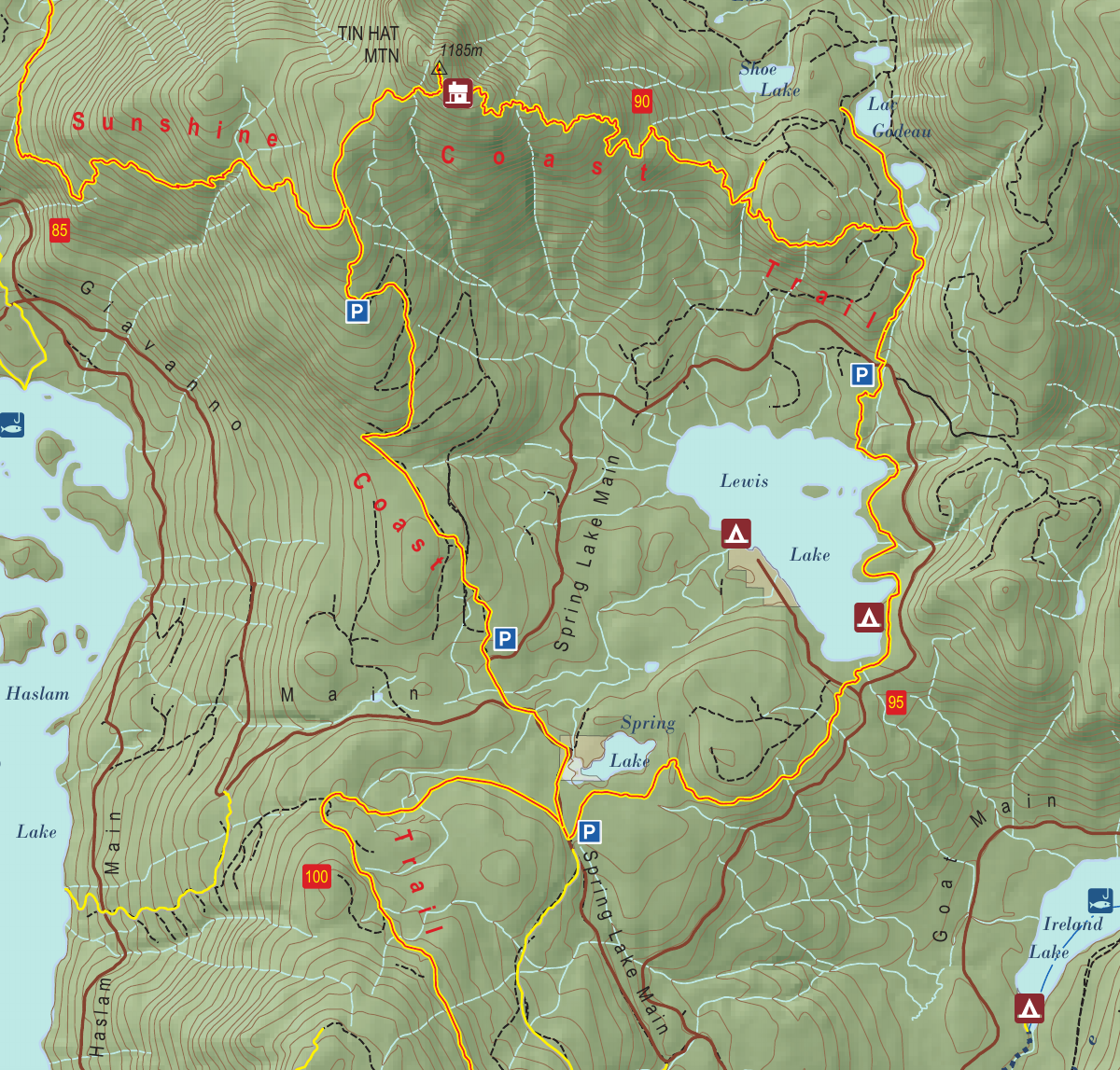 Tinhat & Lewis Lake trail map